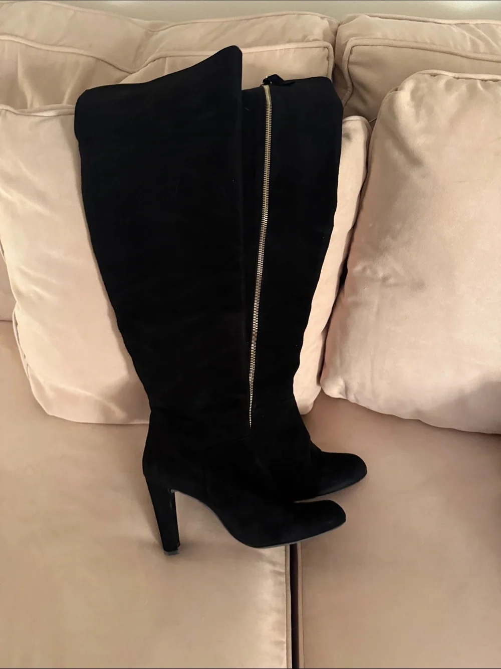 Stuart Weitzman Black Suede Over-the-Knee Heeled Boots with Side Zip